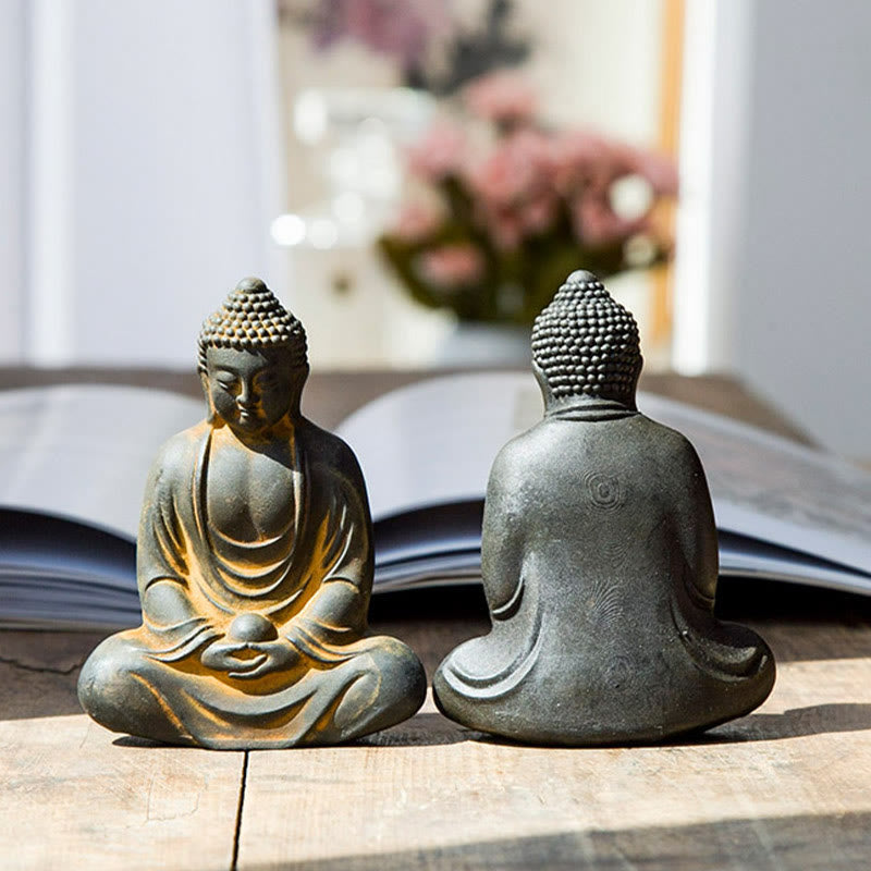Buddha Stonesチベットの瞑想仏 鉄粉錆鋳造樹脂像 静寂の装飾