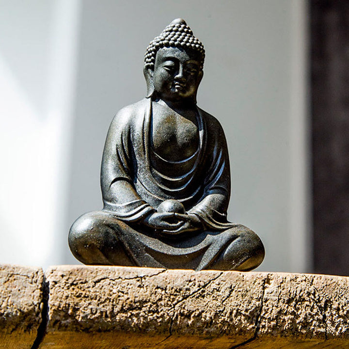 Buddha Stonesチベットの瞑想仏 鉄粉錆鋳造樹脂像 静寂の装飾