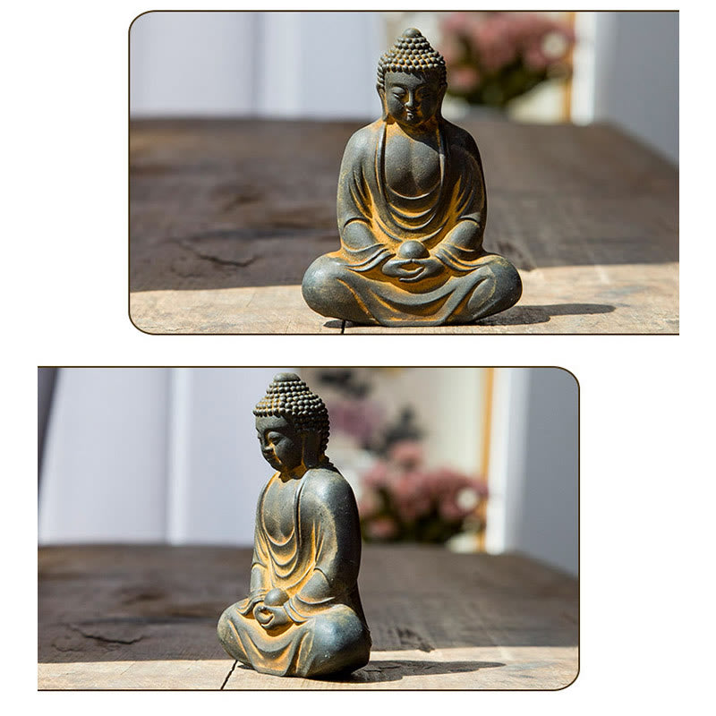 Buddha Stonesチベットの瞑想仏 鉄粉錆鋳造樹脂像 静寂の装飾