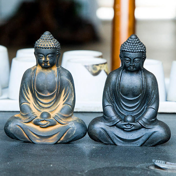 Buddha Stonesチベットの瞑想仏 鉄粉錆鋳造樹脂像 静寂の装飾