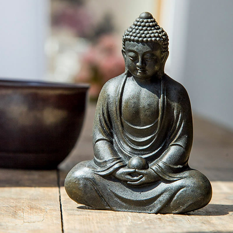 Buddha Stonesチベットの瞑想仏 鉄粉錆鋳造樹脂像 静寂の装飾