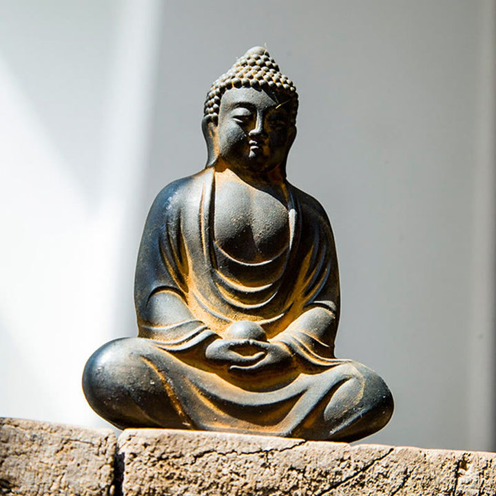 Buddha Stonesチベットの瞑想仏 鉄粉錆鋳造樹脂像 静寂の装飾