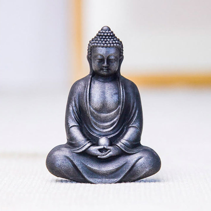Buddha Stonesチベットの瞑想仏 鉄粉錆鋳造樹脂像 静寂の装飾