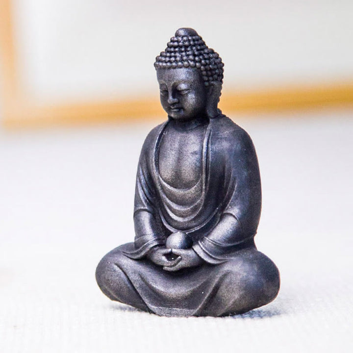 Buddha Stonesチベットの瞑想仏 鉄粉錆鋳造樹脂像 静寂の装飾
