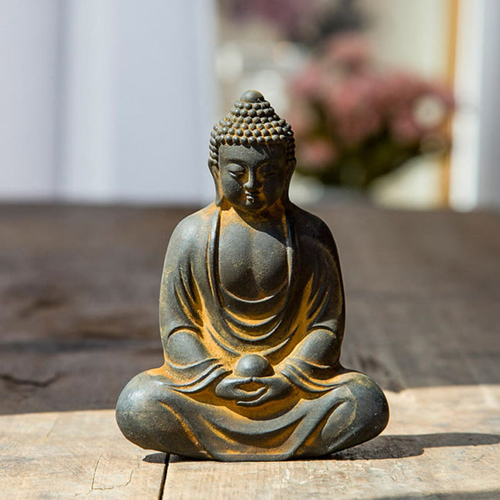 Buddha Stonesチベットの瞑想仏 鉄粉錆鋳造樹脂像 静寂の装飾 - 錆 10×7.5cm - image 0