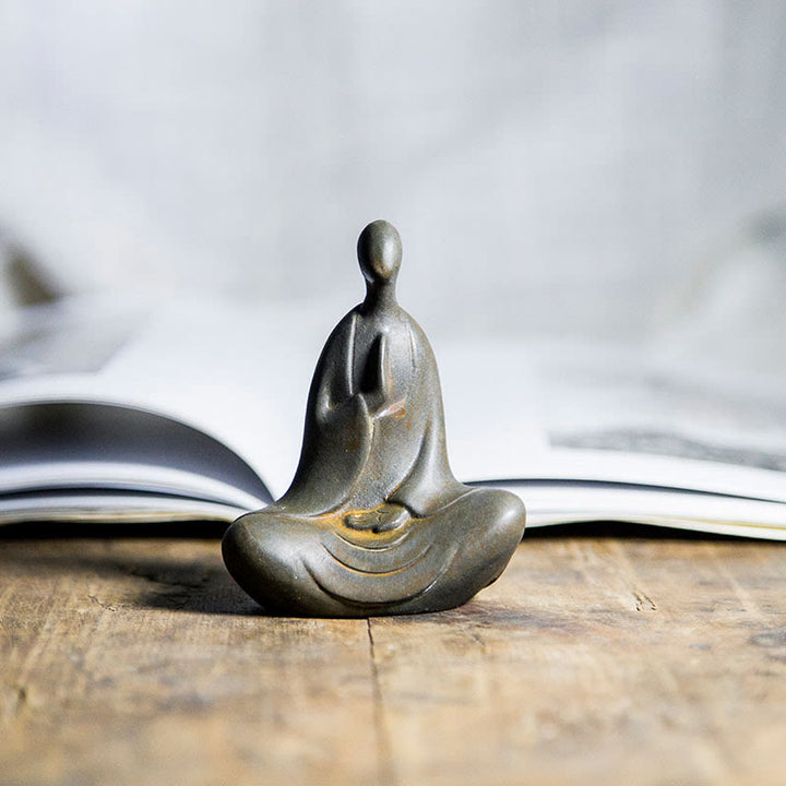 Buddha Stonesチベット仏 鉄粉 錆 鋳造 樹脂 像 デスク装飾 - 瞑想仏 7.3×9cm - Rustバージョン - image 0