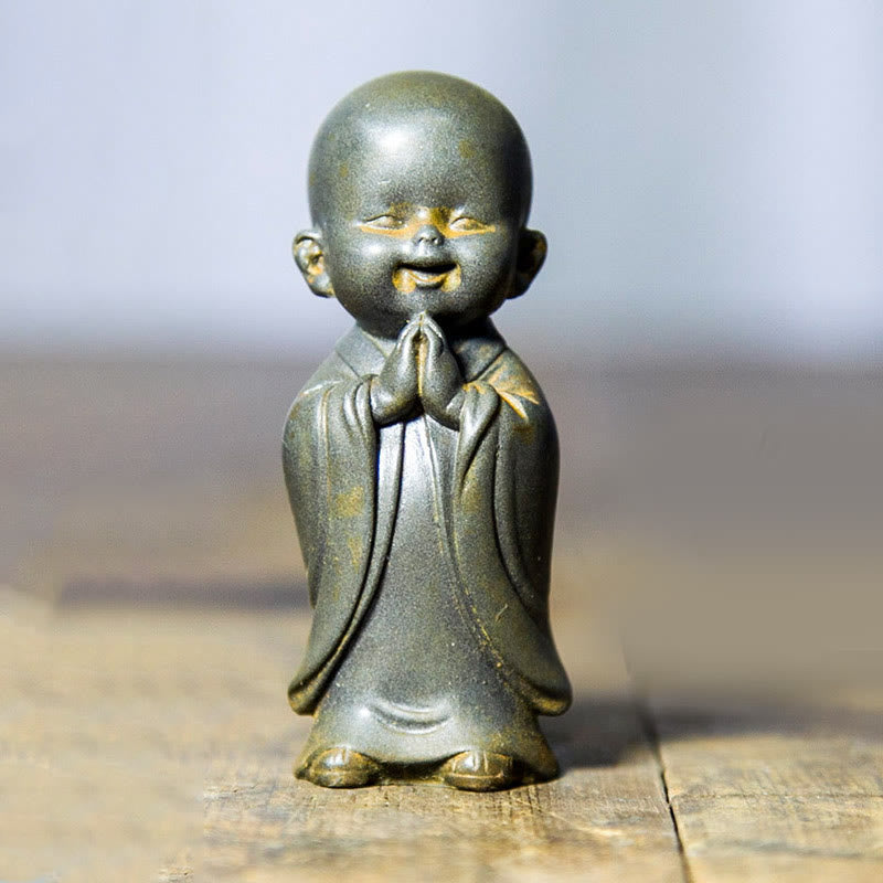 Buddha Stones小さな瞑想僧 鉄粉 錆 鋳造樹脂像 机上装飾 - 笑顔の僧侶 8×3.5cm - image 14