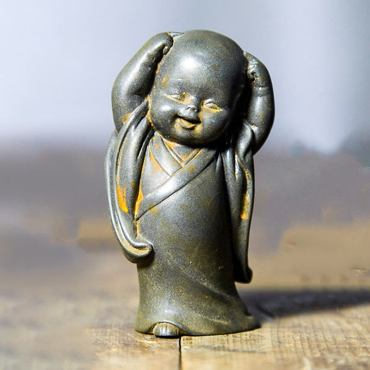 Buddha Stones小さな瞑想僧 鉄粉 錆 鋳造樹脂像 机上装飾 - 頭を掻く僧侶 8×4.3cm - image 17