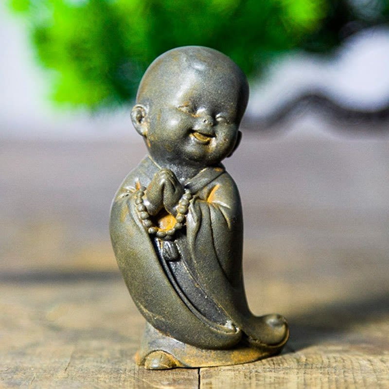 Buddha Stones小さな瞑想僧 鉄粉 錆 鋳造樹脂像 机上装飾
