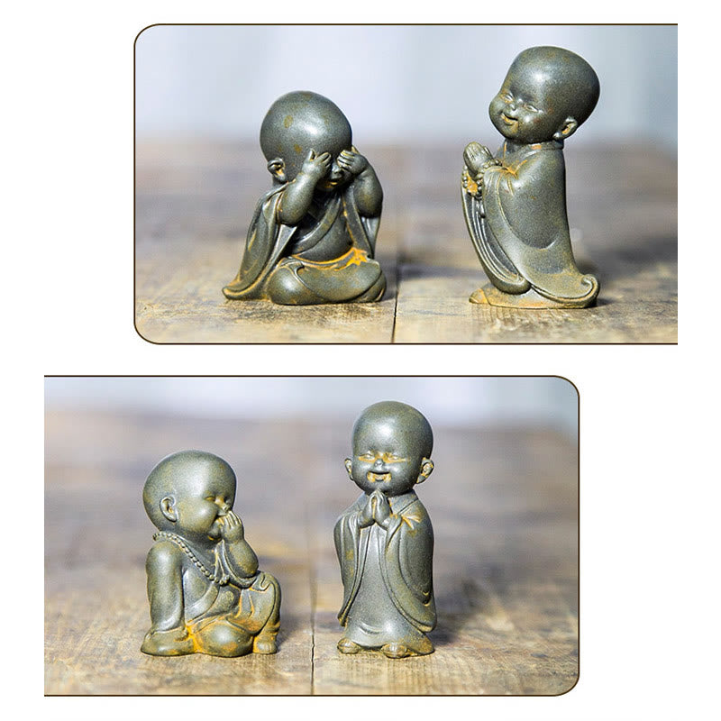 Buddha Stones小さな瞑想僧 鉄粉 錆 鋳造樹脂像 机上装飾