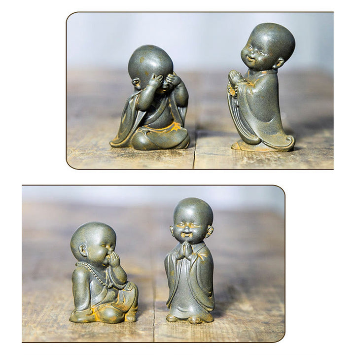 Buddha Stones小さな瞑想僧 鉄粉 錆 鋳造樹脂像 机上装飾