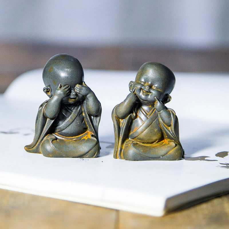 Buddha Stones小さな瞑想僧 鉄粉 錆 鋳造樹脂像 机上装飾 - image 2