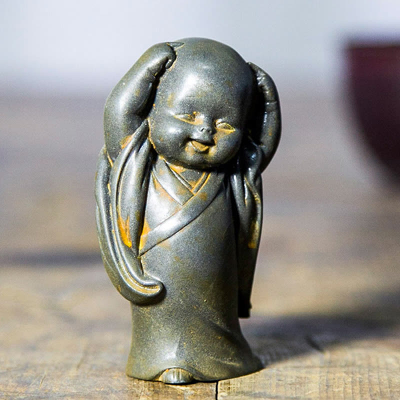 Buddha Stones小さな瞑想僧 鉄粉 錆 鋳造樹脂像 机上装飾