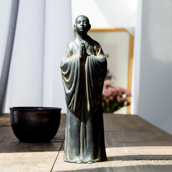 Buddha Stones祈り 僧侶 鉄粉 錆 鋳造 樹脂 像 室内装飾