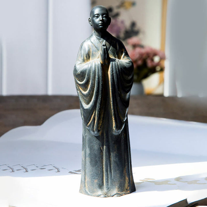 Buddha Stones祈り 僧侶 鉄粉 錆 鋳造 樹脂 像 室内装飾