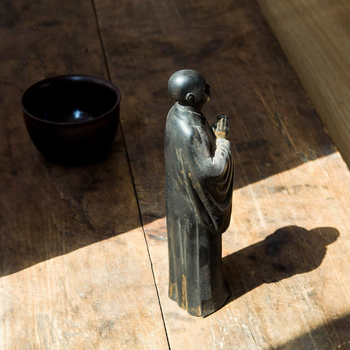 Buddha Stones祈り 僧侶 鉄粉 錆 鋳造 樹脂 像 室内装飾