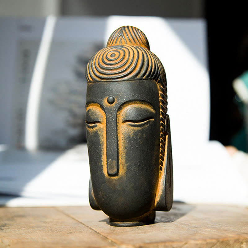 Buddha Stones目を閉じて瞑想する仏像 鉄粉錆鋳造樹脂像 室内装飾 - 錆バージョン 15*6*5.1cm - image 0