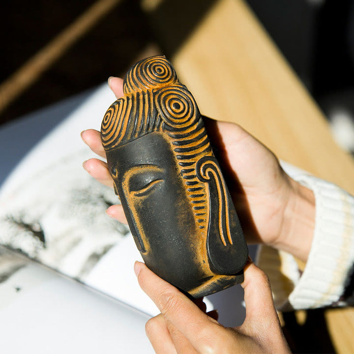 Buddha Stones目を閉じて瞑想する仏像 鉄粉錆鋳造樹脂像 室内装飾 - image 4