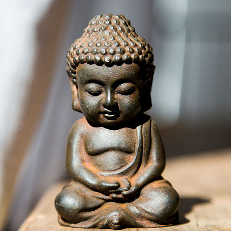 Buddha Stones手作り 小さな釈迦牟尼仏 鉄粉 錆 鋳造 樹脂 像 装飾 - Rustバージョン - 瞑想仏 9×5.5cm - image 12
