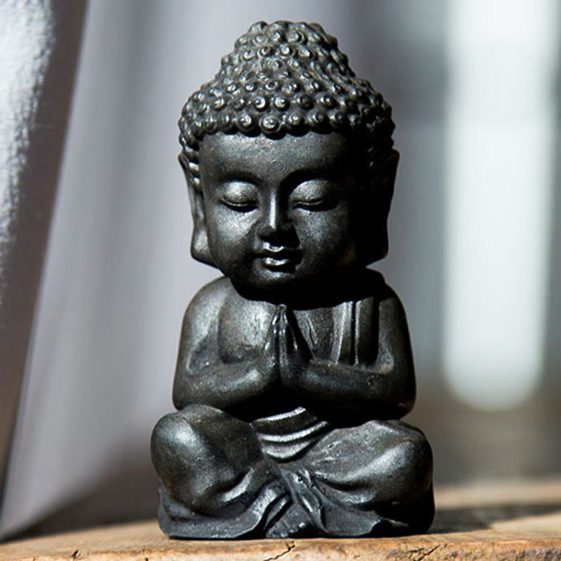 Buddha Stones手作り 小さな釈迦牟尼仏 鉄粉 錆 鋳造 樹脂 像 装飾 - 通常版 - 祈る仏像 9×5.5cm - image 14