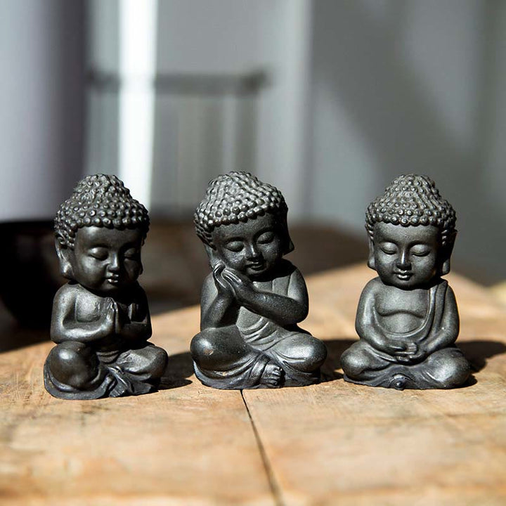 Buddha Stones手作り 小さな釈迦牟尼仏 鉄粉 錆 鋳造 樹脂 像 装飾 - 通常版 - 仏像3体 - image 17