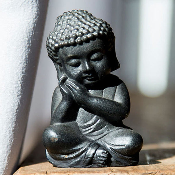 Buddha Stones手作り 小さな釈迦牟尼仏 鉄粉 錆 鋳造 樹脂 像 装飾 - 通常版 - 顎を休める仏像 9×5.5cm - image 15