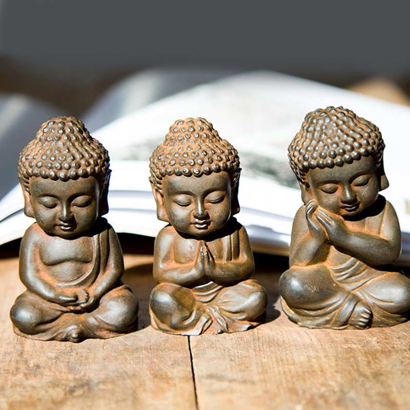 Buddha Stones手作り 小さな釈迦牟尼仏 鉄粉 錆 鋳造 樹脂 像 装飾 - image 1