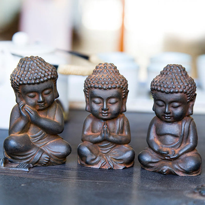 Buddha Stones手作り 小さな釈迦牟尼仏 鉄粉 錆 鋳造 樹脂 像 装飾 - image 8