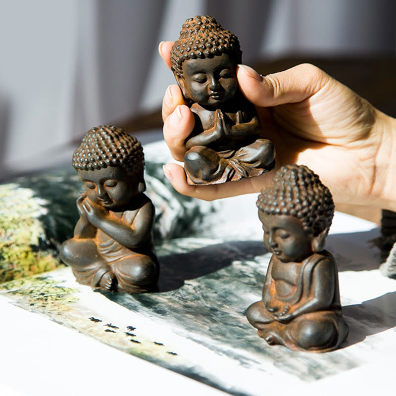 Buddha Stones手作り 小さな釈迦牟尼仏 鉄粉 錆 鋳造 樹脂 像 装飾 - image 4