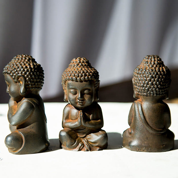 Buddha Stones手作り 小さな釈迦牟尼仏 鉄粉 錆 鋳造 樹脂 像 装飾 - image 2