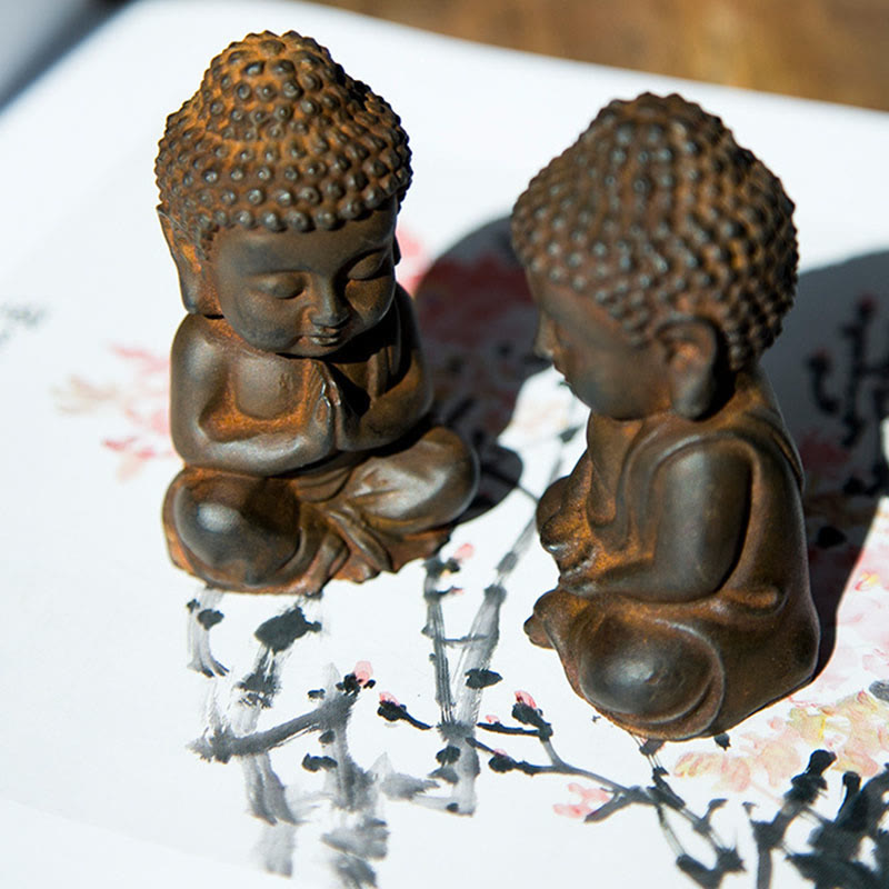 Buddha Stones手作り 小さな釈迦牟尼仏 鉄粉 錆 鋳造 樹脂 像 装飾 - image 10