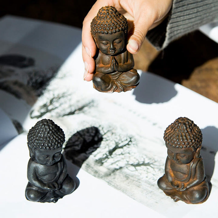Buddha Stones手作り 小さな釈迦牟尼仏 鉄粉 錆 鋳造 樹脂 像 装飾 - image 21