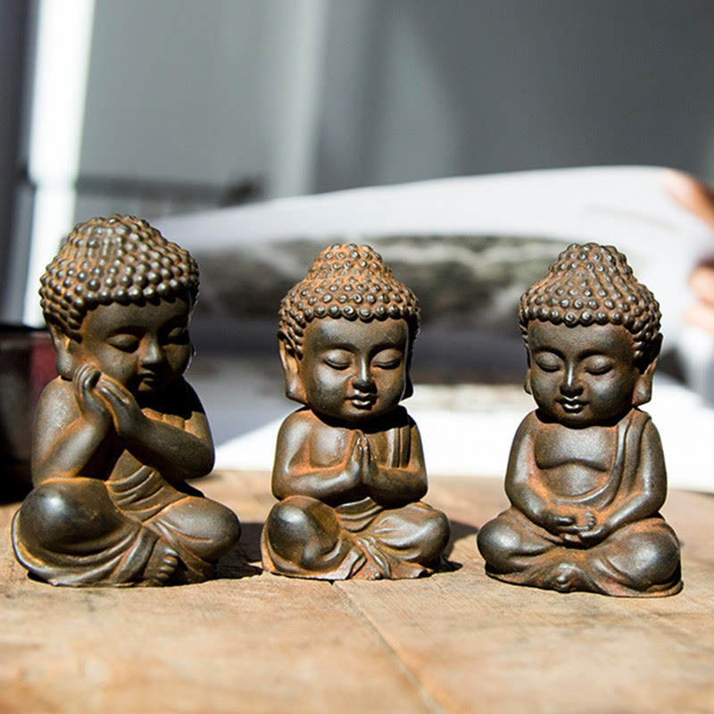 Buddha Stones手作り 小さな釈迦牟尼仏 鉄粉 錆 鋳造 樹脂 像 装飾 - image 7