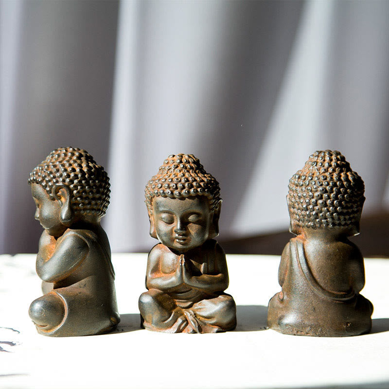 Buddha Stones手作り 小さな釈迦牟尼仏 鉄粉 錆 鋳造 樹脂 像 装飾 - image 6