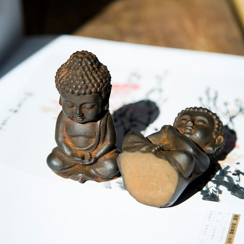 Buddha Stones手作り 小さな釈迦牟尼仏 鉄粉 錆 鋳造 樹脂 像 装飾 - image 13