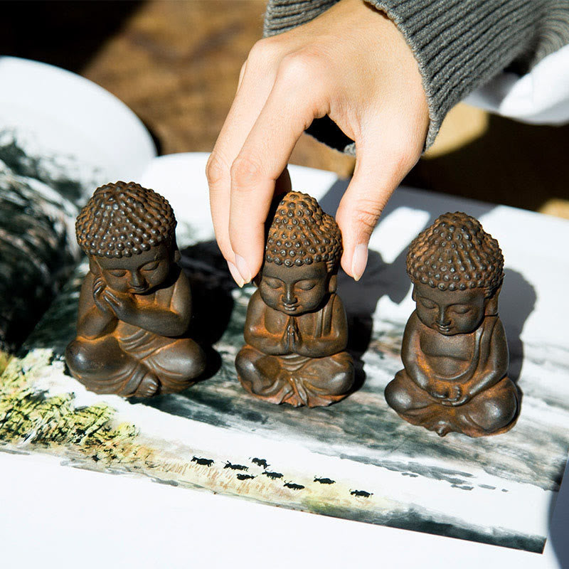 Buddha Stones手作り 小さな釈迦牟尼仏 鉄粉 錆 鋳造 樹脂 像 装飾 - image 3