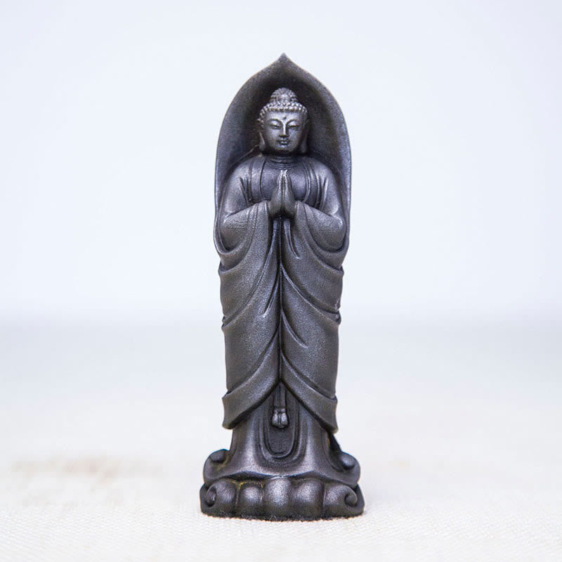 Buddha Stones手作り釈迦牟尼仏ナマステ鉄粉錆びたキャスト樹脂像の装飾 - 磨製仏像 14.5×5×3.4cm - image 12