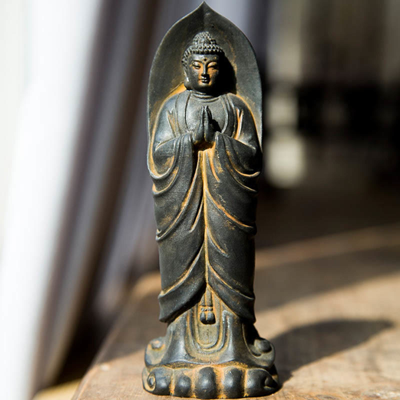 Buddha Stones手作り釈迦牟尼仏ナマステ鉄粉錆びたキャスト樹脂像の装飾 - image 8