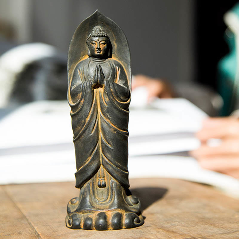 Buddha Stones手作り釈迦牟尼仏ナマステ鉄粉錆びたキャスト樹脂像の装飾 - image 7