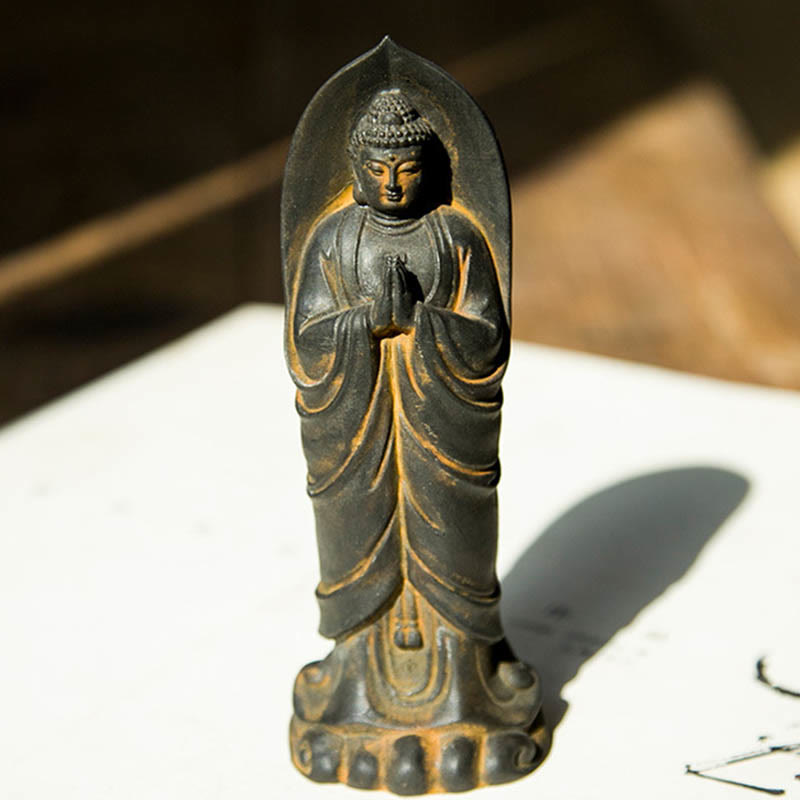 Buddha Stones手作り釈迦牟尼仏ナマステ鉄粉錆びたキャスト樹脂像の装飾 - image 1