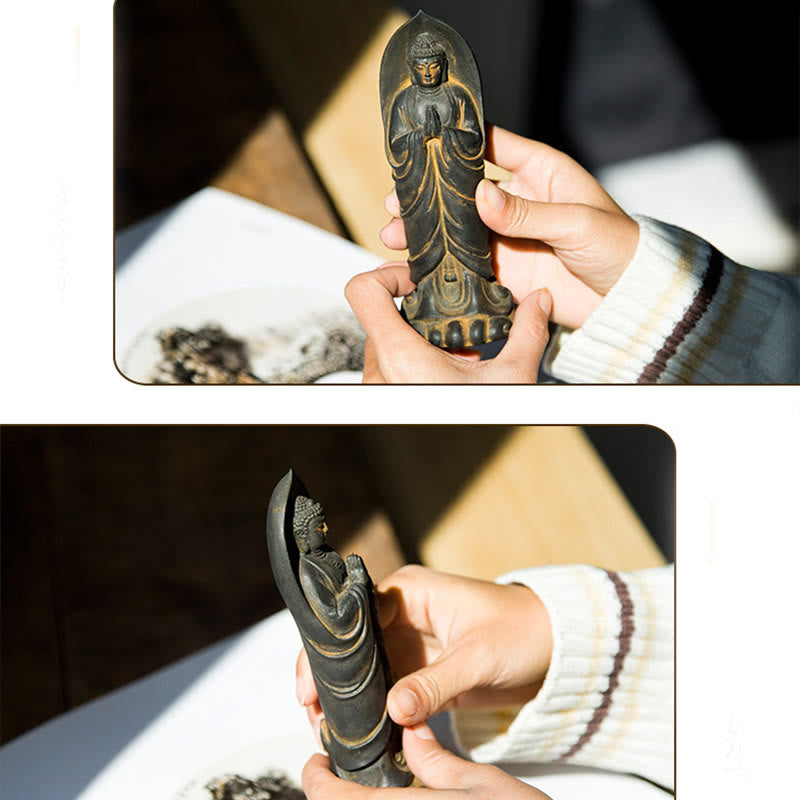 Buddha Stones手作り釈迦牟尼仏ナマステ鉄粉錆びたキャスト樹脂像の装飾 - image 10
