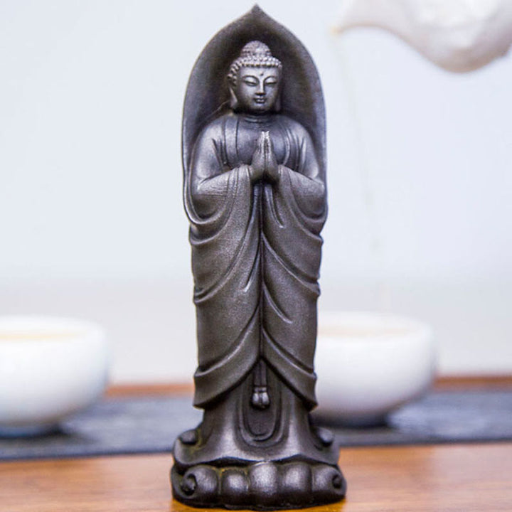 Buddha Stones手作り釈迦牟尼仏ナマステ鉄粉錆びたキャスト樹脂像の装飾 - image 18
