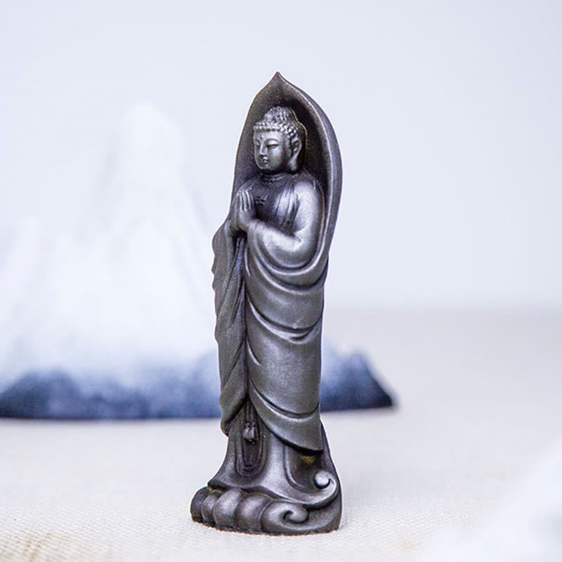 Buddha Stones手作り釈迦牟尼仏ナマステ鉄粉錆びたキャスト樹脂像の装飾 - image 24