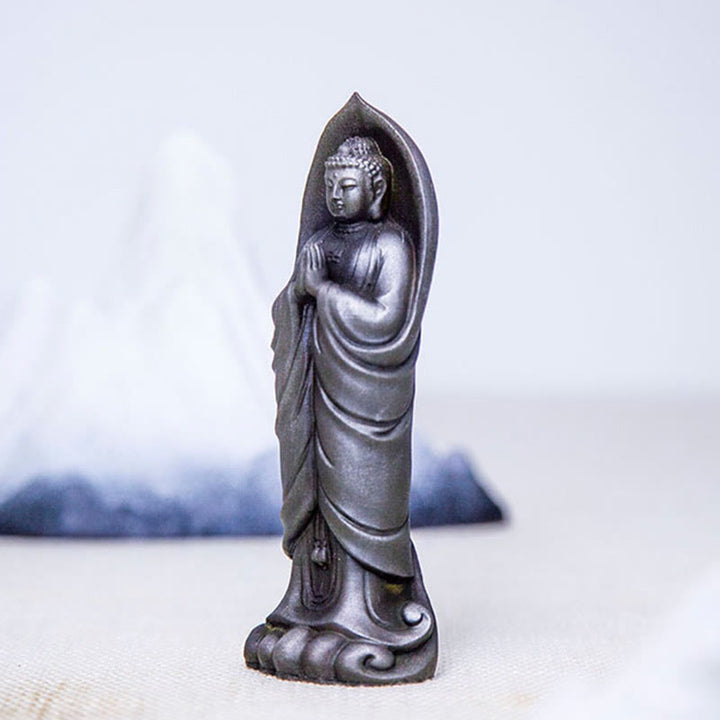 Buddha Stones手作り釈迦牟尼仏ナマステ鉄粉錆びたキャスト樹脂像の装飾 - image 24