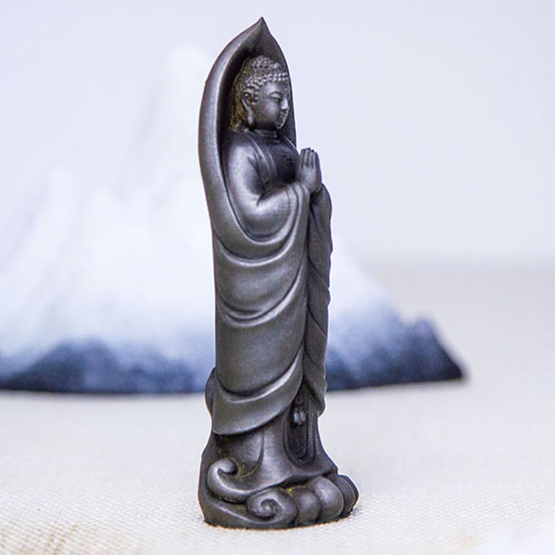 Buddha Stones手作り釈迦牟尼仏ナマステ鉄粉錆びたキャスト樹脂像の装飾 - image 13