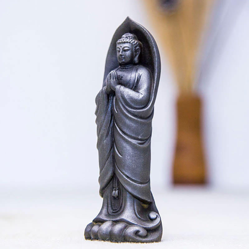 Buddha Stones手作り釈迦牟尼仏ナマステ鉄粉錆びたキャスト樹脂像の装飾 - image 14