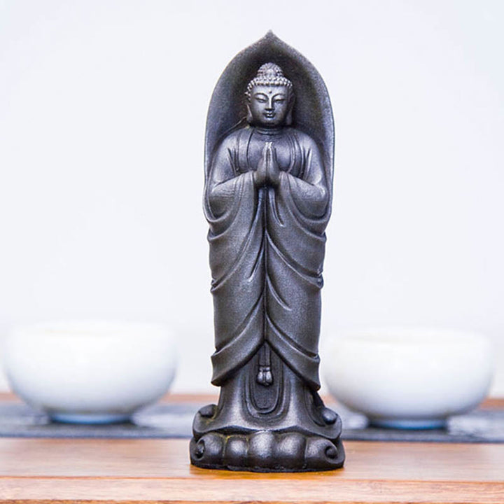 Buddha Stones手作り釈迦牟尼仏ナマステ鉄粉錆びたキャスト樹脂像の装飾 - image 23