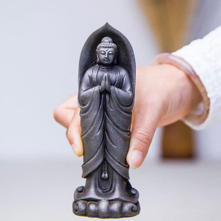 Buddha Stones手作り釈迦牟尼仏ナマステ鉄粉錆びたキャスト樹脂像の装飾 - image 16