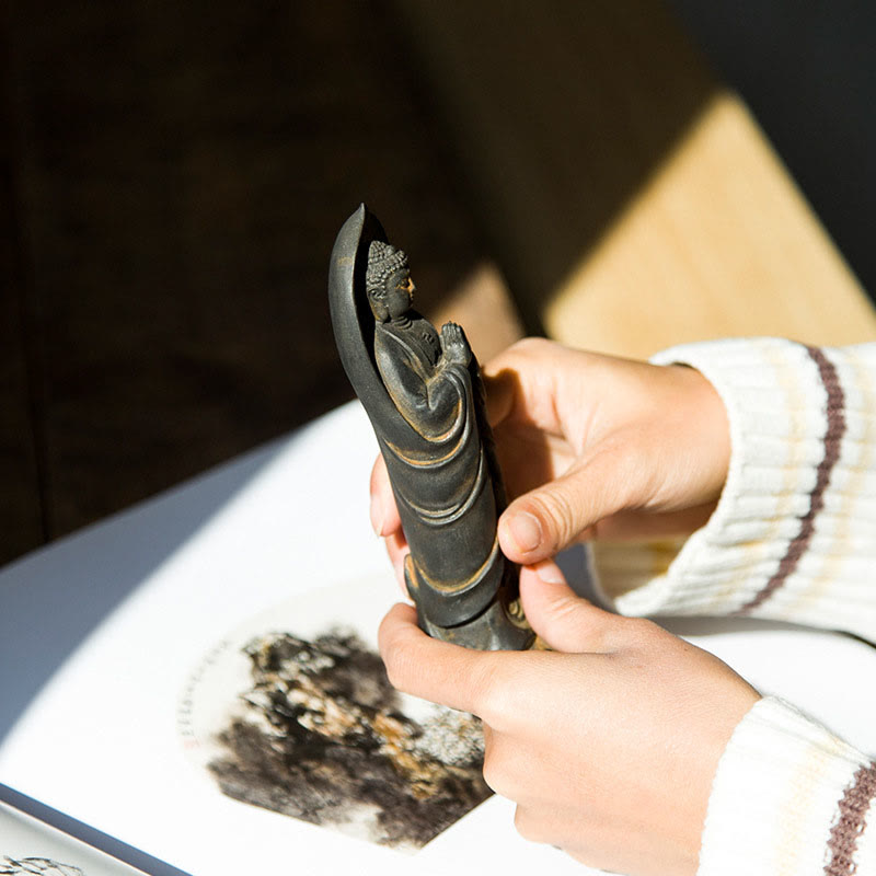 Buddha Stones手作り釈迦牟尼仏ナマステ鉄粉錆びたキャスト樹脂像の装飾 - image 6