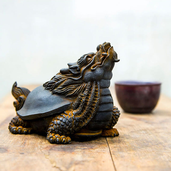 Buddha Stones手作り 龍 亀 鉄粉 錆 鋳造 樹脂 像 家の装飾